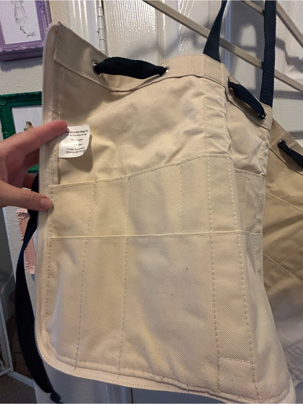 The Original Nantucket Diddy Bag Canvas Tote Bag in Cream with Navy Straps - Picture 9 of 11